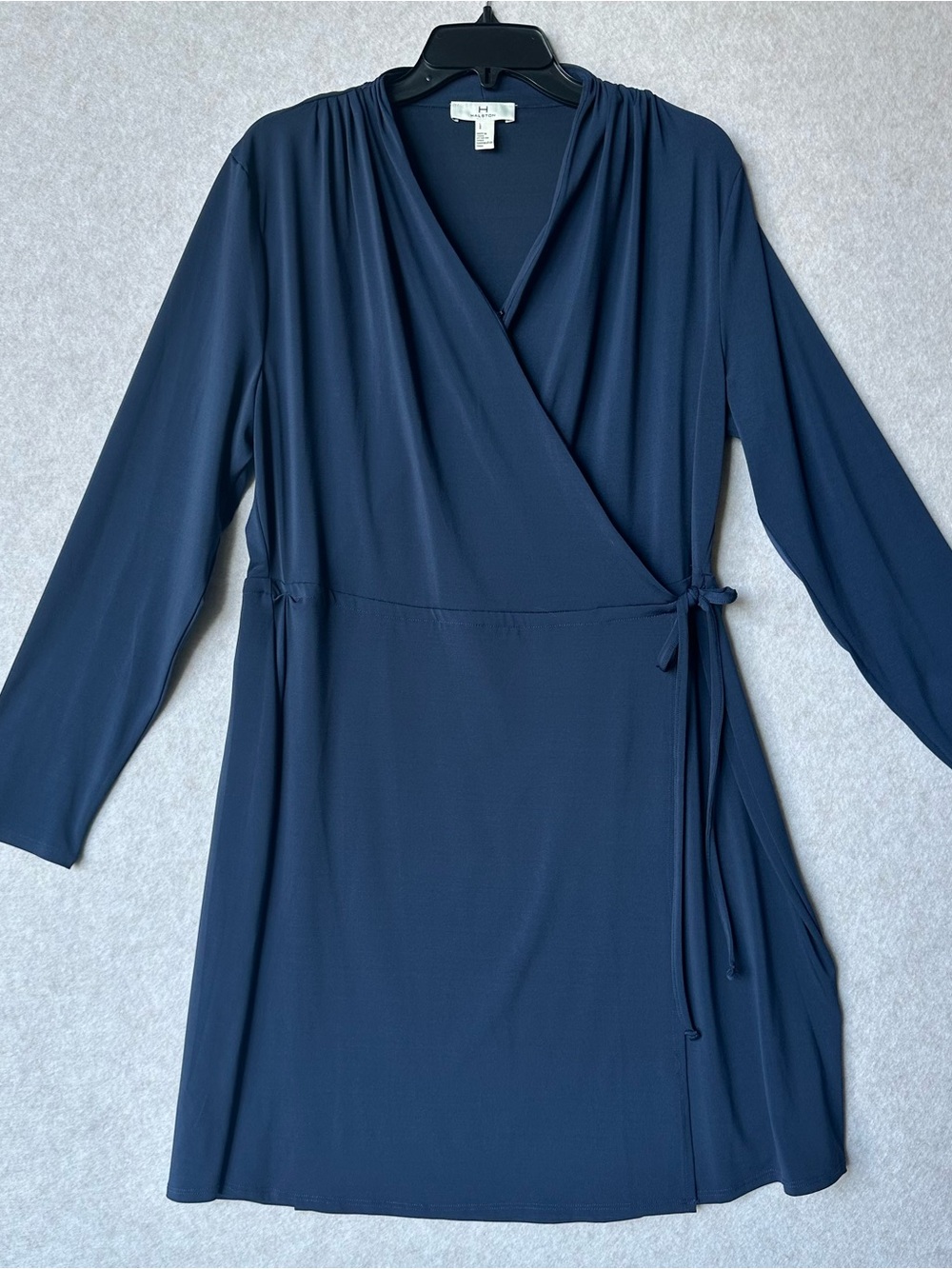 Halston Heritage Women’s Dress Size L Navy Blue Wrap Dress with Long Sleeves